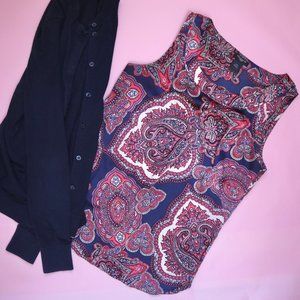 Ann Taylor shell - navy & pink paisley pattern